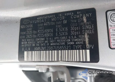2007 Hyundai Tucson Gls from USA, damaged, VIN KM8JM12B87U585521